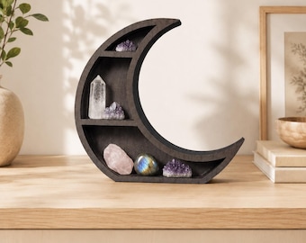 Crescent Moon Regal | Schwarz Holz Kristall Display, Witchy Decor