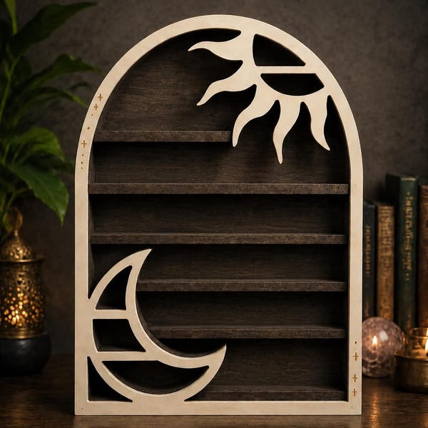 Sun & Moon Crystal Display Shelf | Arched Boho Altar, Witchy Decor