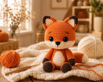 Baby Fox Crochet Pattern, No-Sew Amigurumi PDF, Woodland Animal Plush Toy (Digital Download)