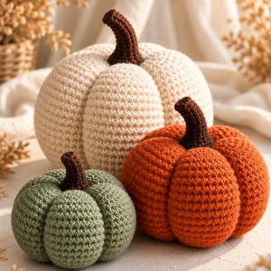 Crochet Pumpkin Pattern PDF, Amigurumi Pumpkin Trio, 3 Sizes, Easy Fall Decor
