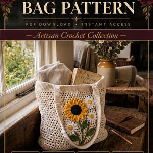 Modello PDF per borsa Ita all'uncinetto / Borsa con finestra a margherite floreali / Tutorial per borsa a tracolla Hobo Messenger / Modello Grandma Square adatto ai principianti