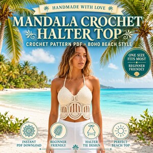 Crochet Halter Bralette Pattern PDF Medallion Circle Cup Lace Crop Top Tutorial Boho Beach Summer Top Beginner Friendly Instant Download