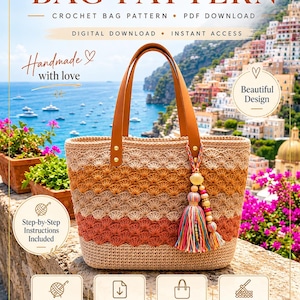 Crochet Ita Bag Pattern PDF Shell Stitch Boho Tote Purse Beach Crossbody Sling Bag Beginner Tutorial