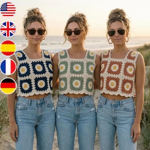 Crochet Granny Square Vest Pattern PDF Daisy Crop Top Boho Beach Vest 3 Colorways Bundle Beginner Friendly XS-2XL Instant Download