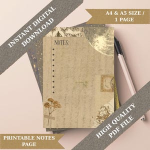 Vintage Printable Notes Page | Bullet Journal Insert | A4 & A5 PDF | Goodnotes, Samsung Notes, iPad, Tablet