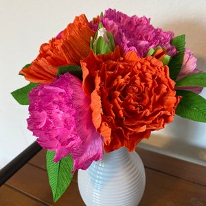 Crepe Paper Flowers- Pink and Orange color/ Home deocr/ Table decor/ Gift ideas/ Wedding/ boho decor/ Anniversary gift/ Paper flowers