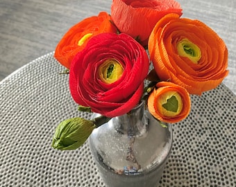 Paper Ranunculus Bouquet- Shades of Orange/Home decor/ Paper flowers/ Gift Ideas/ Table decor/ Anniversary/ Wedding/ Birthday gift/flowers