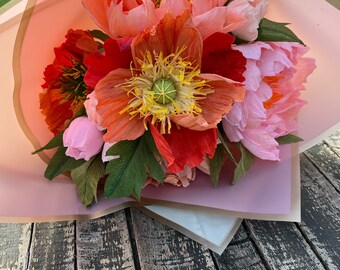 Hand Cut Iceland Poppy & Peony Bouquet - Birthday, Wedding Decor