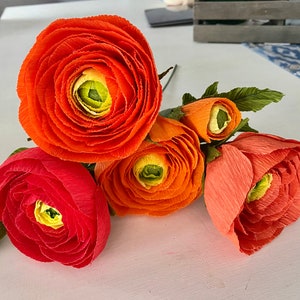Handmade Crepe Paper Ranunculus Bouquet: Orange Floral Arrangement
