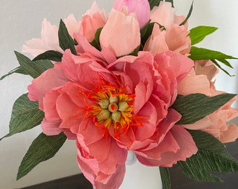 Handmade Peony Paper Flower Arrangement, Anniversary Gift