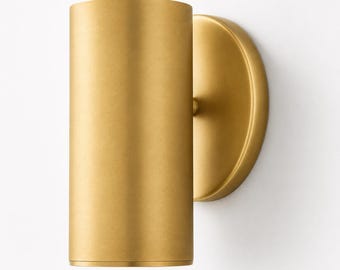 Kinkiet mosiężny w stylu Mid-Century Modern, minimalistyczna złota lampa cylindryczna, lampka nocna
