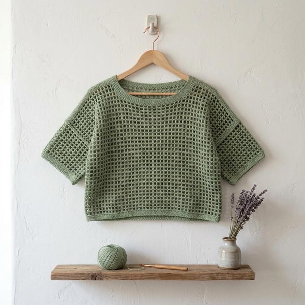 Patrón de top de malla de ganchillo en PDF, camisa de ganchillo de verano, patrón de top de ganchillo de verano en PDF, patrón de jersey de malla de ganchillo, descarga digital