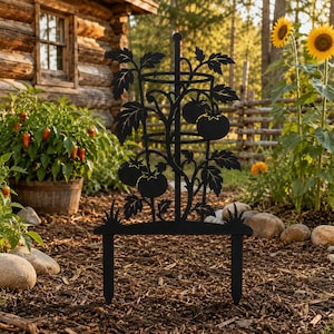 Tomato Vine Garden Stake, Black Metal Yard Art, moestuin gazon decor, cottage tuin cadeau, tuin bed decor, tomaat tuin staak