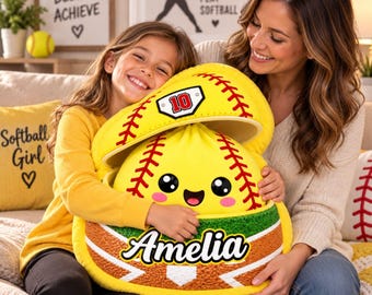 Personalized Softball Dumpling Pillow, Sports Gift For Kids, Dumpling Lover Gift, Squishy Lover Christmas Pillow, Softball Dumpling Squishy