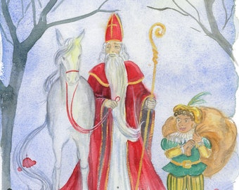 Sinterklaas and Zwarte Piet  postcard