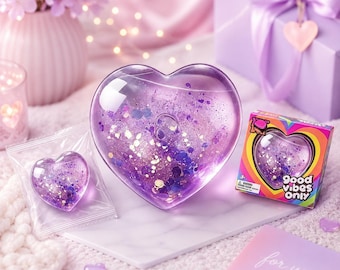 Heart Squishy Fidget Toy, Glitter Stress Relief Sensory Gift