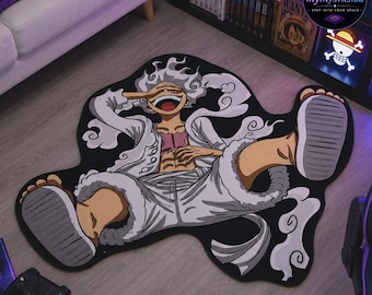 Tapis une pièce, tapis capitonné Luffy Gear 5, tapis personnages d'anime, tapis de sol manga, décoration de chambre de gamer kawaii, tapis de chambre une pièce