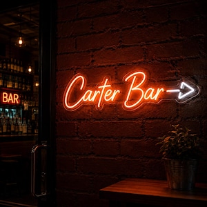 Personalized Bar Neon Sign, Script Arrow Wall Light, Home Bar Lounge Decor, Game Room Gift, Pub Name Sign, Bar Neon Sign, Neon Sign