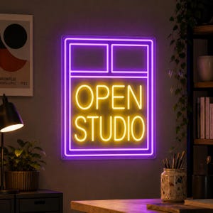 Open Studio Neon Sign, Rectangular LED Wall Light, Colorful Business Room Decor, Creative Workspace Gift, Modern Bar Sign, Neon Wall Sign