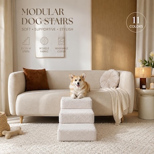 Escada para cães para sofá e cama, degraus para animais de estimação em bouclé