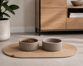 Jute Pet Feeding Mat, Dog Bowl Mat, Cat Food Placemat, Natural Handmade Feeding Rug, Pet Bowl Floor Protector