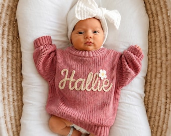 Baby Name Sweater Personalized, Custom Embroidered Knit Sweater, Toddler Pullover, New Baby Gift, Christmas Gift