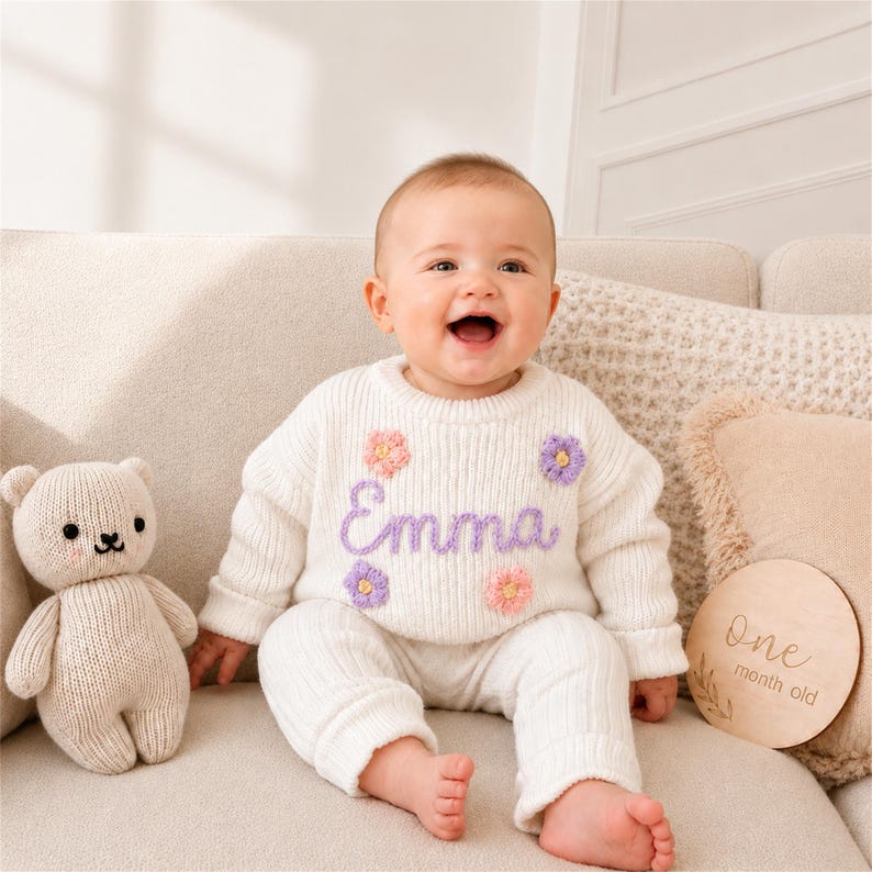 Baby Name Sweater Personalized, Custom Embroidered Knit Sweater, Toddler Pullover, New Baby Gift, Christmas Gift image 5