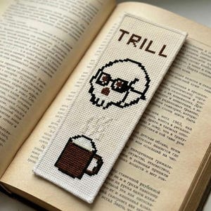 TRILL Skull Coffee kruissteek bladwijzerpatroon | Stedelijk minimalistisch ontwerp (digitale pdf-download)