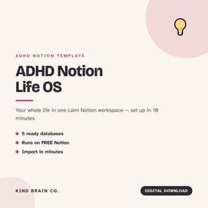 ADHD Notion Template | ADHD Notion Life OS | Neurodivergent Planner Dashboard | Productivity System Digital Download