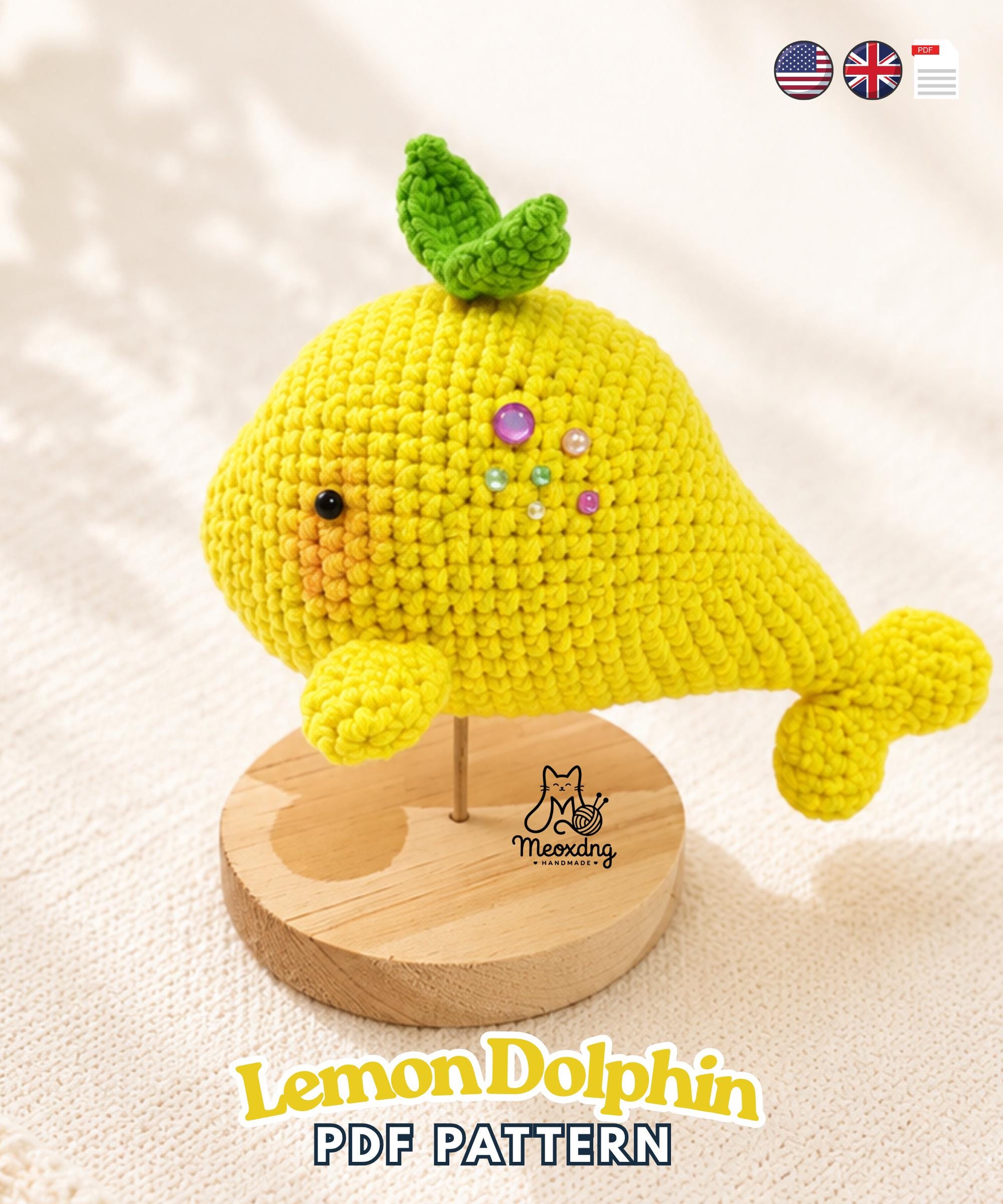 30 Dolphin Crochet Patterns for Ocean-Inspired Amigurumi, Gifts, and Nursery Decor 27 Lemon Dolphin Fruit Animal Pattern