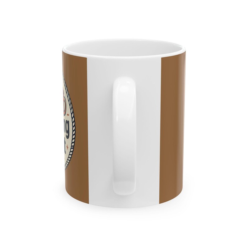 Brown Badge White Ceramic Coffee Mug | Quirky Mug Club Retro Nautical Coffee Cup zdjęcie 5