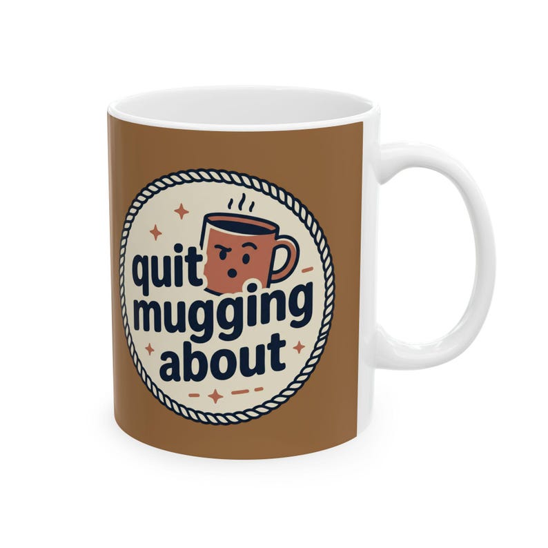 Brown Badge White Ceramic Coffee Mug | Quirky Mug Club Retro Nautical Coffee Cup zdjęcie 3