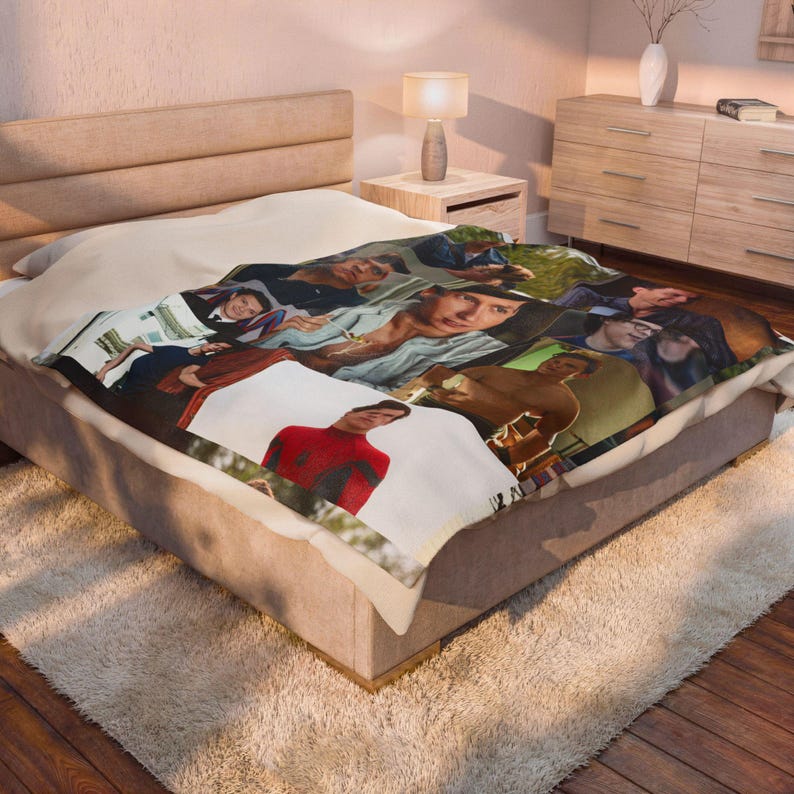 Tom Spiderman Actor Photo Collage Blanket | Velveteen Plush Blanket image 6