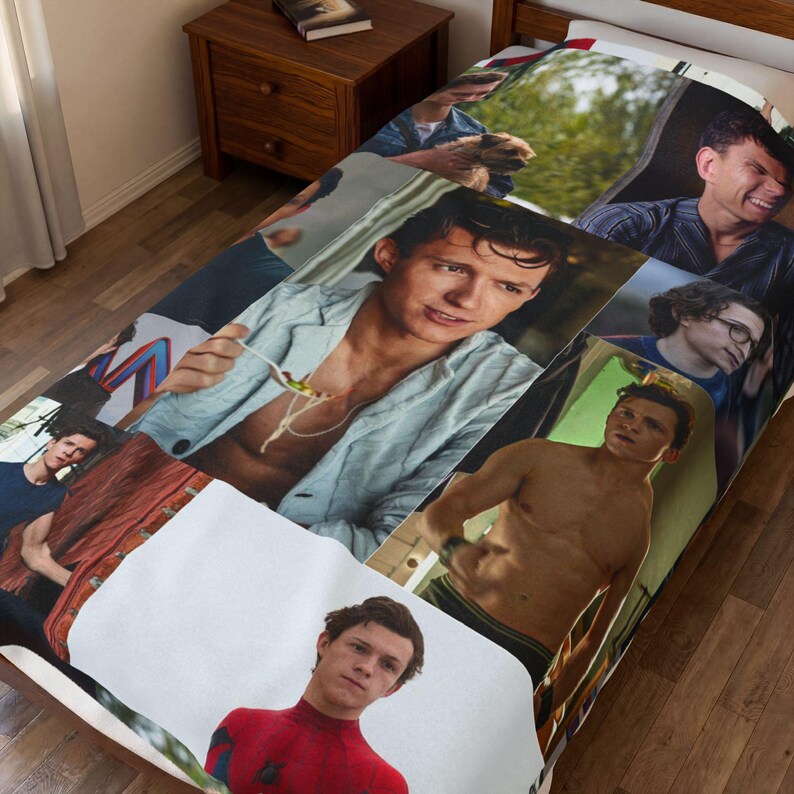 Tom Spiderman Actor Photo Collage Blanket | Velveteen Plush Blanket image 1