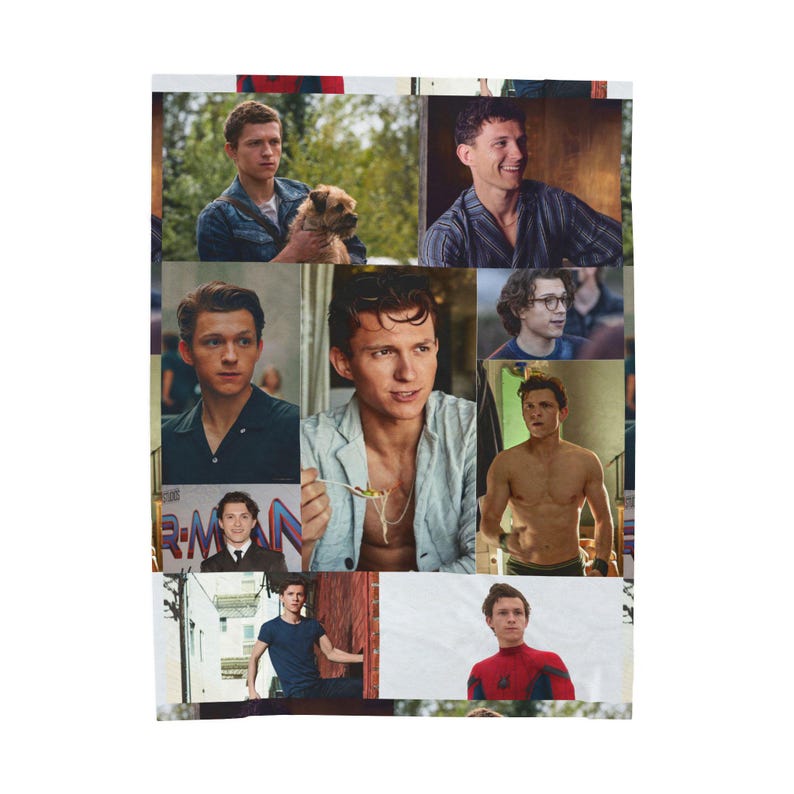 Tom Spiderman Actor Photo Collage Blanket | Velveteen Plush Blanket image 4