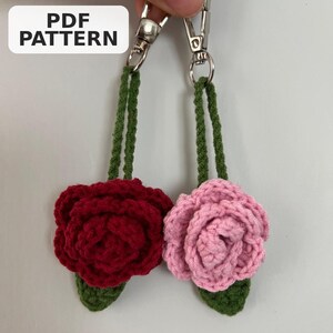 Crochet Rose Bag Charm Pattern, Flower Keychain, Easy Amigurumi Bag Accessory