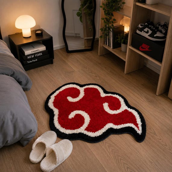 Akatsuki Cloud Plush Rug, Anime Area Carpet, Naruto Room Decor, Soft Gaming Bedroom Carpet