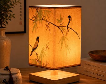 Japansk bambu fågelbordslampa, minimalistisk nattduksbordslampa i trä