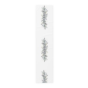 Eucalyptus Garland Table Runner, Botanical Watercolor Print, Organic Dining Accent