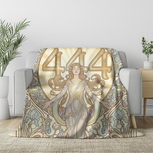 Angel Number 444 Plush Blanket, Art Nouveau Goddess Design (60x80 inches) image 5