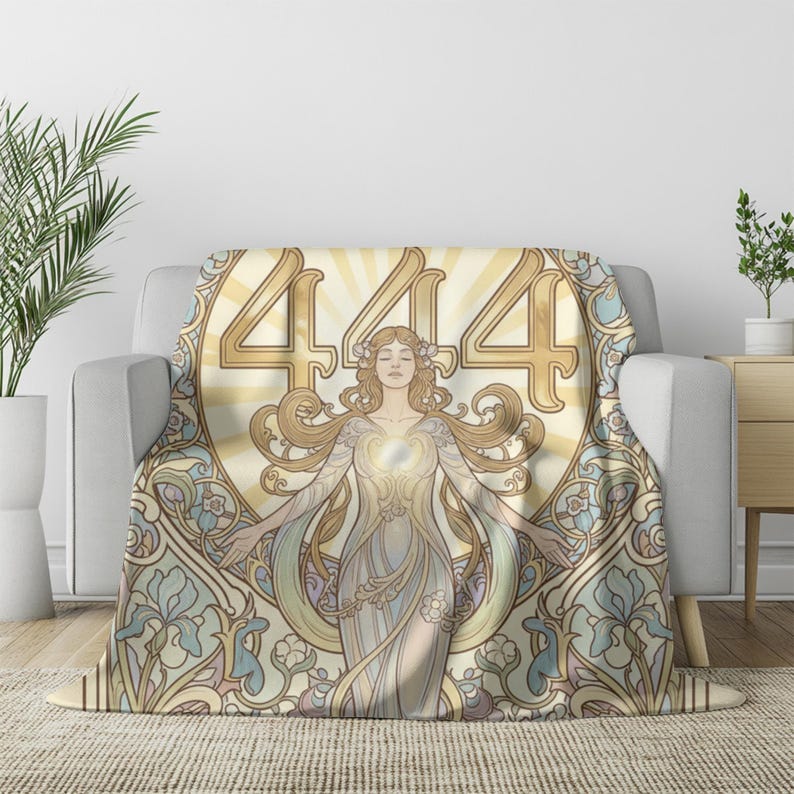 Angel Number 444 Plush Blanket, Art Nouveau Goddess Design (60x80 inches) image 5