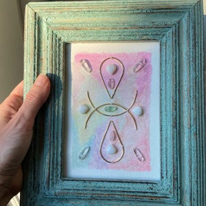 Sacred Geometry Crystal Grid Wall Art, Spiritual Office Gift for Crystal Lover, Light Code Frame