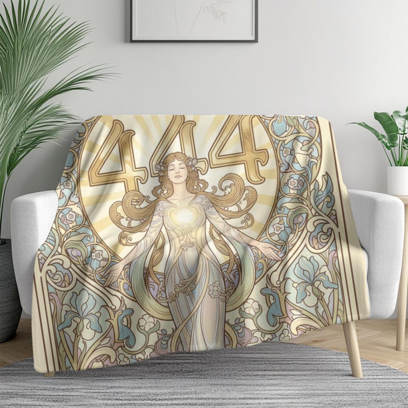 Angel Number 444 Plush Blanket, Art Nouveau Goddess Design (60x80 inches) image 12