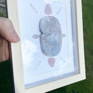 Framed Agate Slice Pink Crystal Grid Geode Wall Art Spiritual Office Decor for Crystal Lover