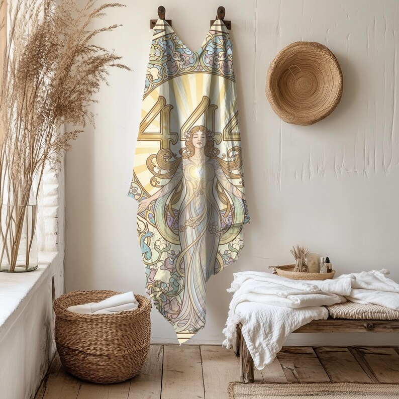 Angel Number 444 Plush Blanket, Art Nouveau Goddess Design (60x80 inches) image 15