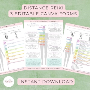 Distance Reiki Session Notes Gift for Reiki Practitioner, Editable Chakra Symbols Template