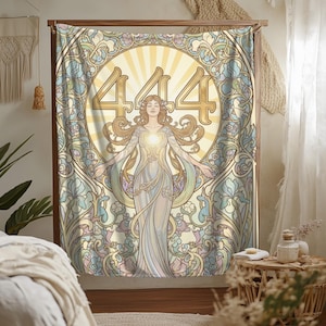 Angel Number 444 Plush Blanket, Art Nouveau Goddess Design (60x80 inches) image 1
