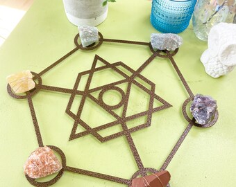 Sacred Geometry Bronze Steel Wall Art: Metatron's Cube with Raw Chakra Home Decor for Crystal Lover