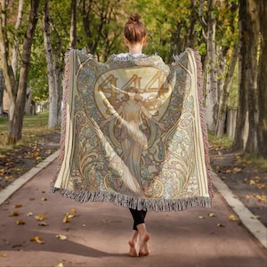 Angel Number 444 Plush Blanket, Art Nouveau Goddess Design (60x80 inches) image 14