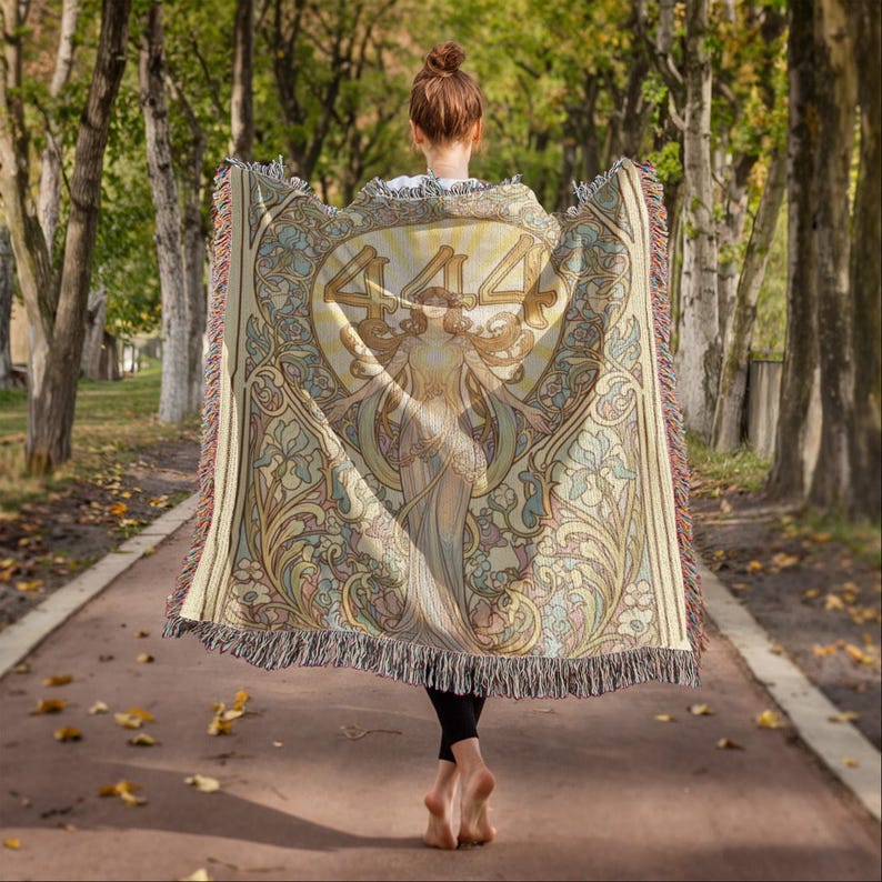 Angel Number 444 Plush Blanket, Art Nouveau Goddess Design (60x80 inches) image 14